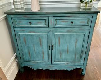 2. Rubbed Blue 2 Door 2 Drawer Cabinet (40" x 11" x 36")