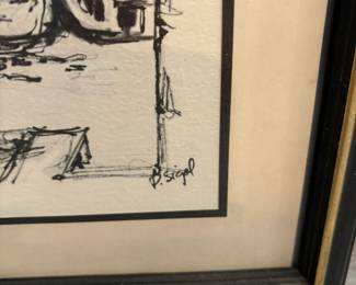 125. Pair of Framed Pen and Ink Nassua Street Scene Art