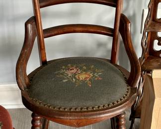 105. Antique Chairs w/ Green Needlepoint