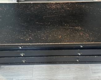 79. Distressed Black 3 Drawer Coffee Table (51" x 24" x 18")