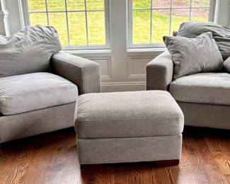 6. Pair of Better by Design Grey Denim Club Chairs (49" x 41" x 30") w/ Ottoman (32" x 25" x 17")