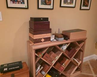 Wine rack, cigar boxes & humidors