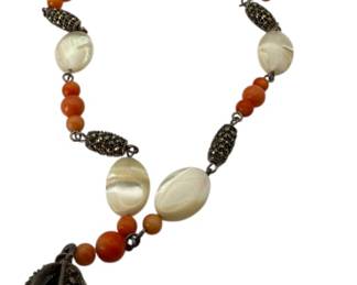 Vintage Glass Bead Marcasite Necklace 