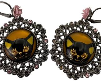 Betsey Johnson Black Cat Earrings 