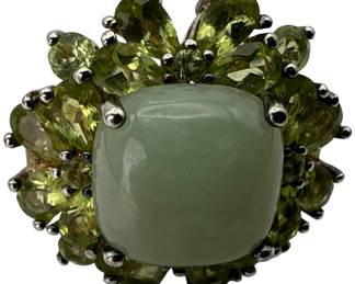 925 Silver Jadeite Tourmaline Ring 