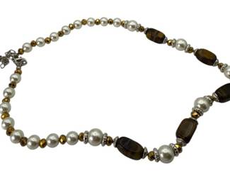 Tiger Eye Cultured Pearl Necklace 