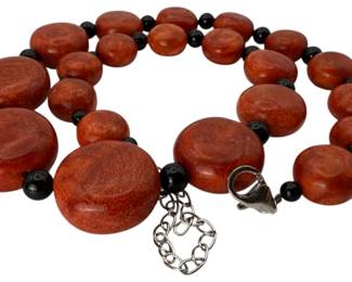 Red Apple Sponge Black Onyx Necklace 