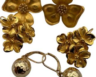 3 Pair Gold Tone Pierced Earrings 