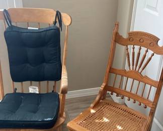 Vintage rock chair and a vintage woven side chair