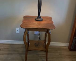 Wood Nightstand And Lamp