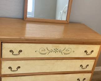French Style Pine Four Drawer Dresser With Mirror