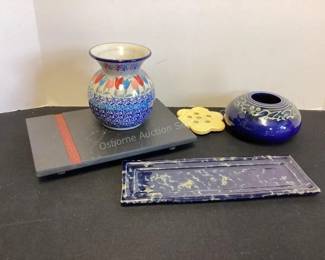 Polish Pottery tulip vase, flower frogs & more