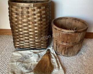 Baskets, whisk broom & flour sacks