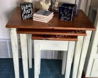 Distressed nesting tables & decor