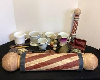 Barber shop decor; shaving mugs