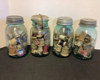 Ball jars with wood thread spools