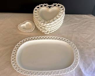 White Milk Glass, ovalshaped serving platter and vintage Westmoreland Milk Glass heart plates