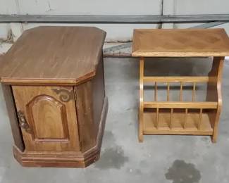 Small Wood Side Table Cabinet and Blonde Wood Magazine Table