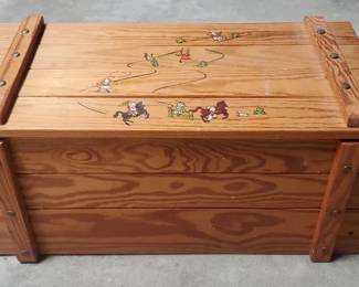 Vintage Wood Toy Chest W hand Painted Childhood Scene