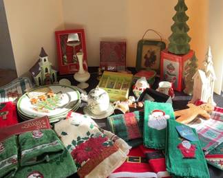 Christmas Towels, Plates, Lenox Vase, Potpourri