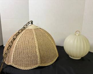 Vintage Hanging Glass Globe With Wicker Shade