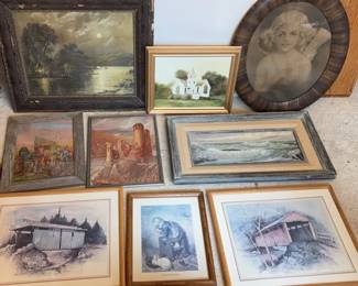 Vintage Art Canvas Church, Vintage Moonlight, Oval Frame