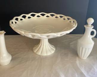 Vintage white milk glass pedestal fruit bowl 12, White Milk Glass Vase, White Milk Glass Decanter
