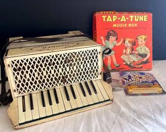 Vintage Hohner Childrens Accordion, Xylophone, Harmonica