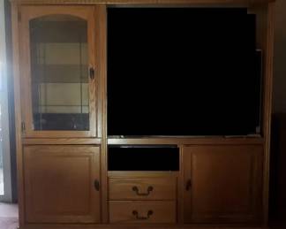 Wood Entertainment Center W 3 Cabinets, 2 Drawers