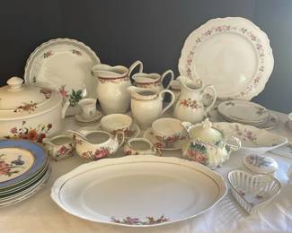 Charming Floral Chinaware Assortment Featuring Apilco Porcelain Pot, Cups Platters