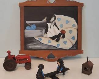 Vintage Cast Iron Amish Childern On Seesaw, Outhouse, Tractor Art