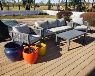 Patio conversation set: couch; two chairs & coffee table