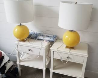 Pair of one-drawer nightstands; pair of Elsie table lamps by Kate Spade for Visual Comfort