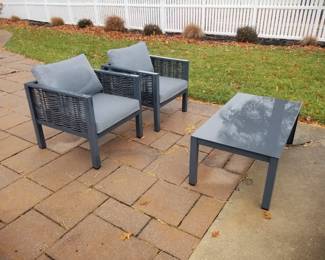 Patio conversation set: two chairs & coffee table