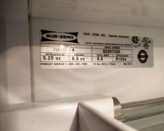 Sub-Zero fridge mfg. May 2012