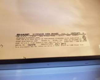 Sharp 24" drawer microwave oven mfg. July 2012