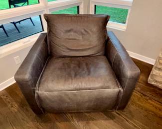 Arhaus Rowland leather high back motion power recliner includes battery pack.