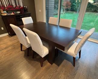 Joss and Main dining table with 6 upholstered McNabb & Risley dining chairs