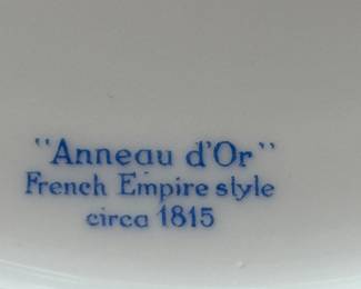 Limoge 4 (5) piece place settings of Raynaud Ceralene Anneau d'Or, Thick Gold Band: Dinner Plate, salad. dessert, cup and saucer