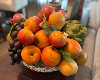 Decorative accessory faux fruit in stone ceramic container