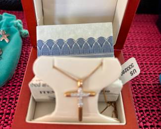 14K diamond cross necklace with authentication
