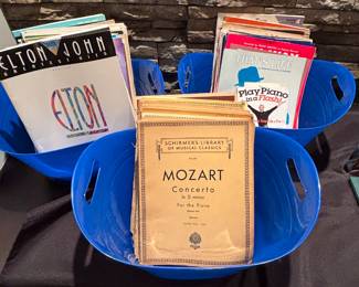 Piano sheet music and books