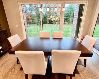 Joss and Main dining table with 6 upholstered McNabb & Risley dining chairs