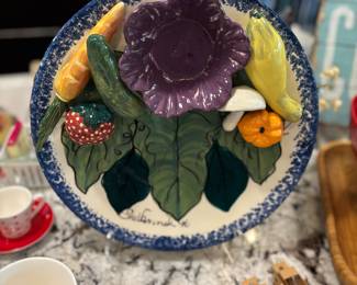 Vtg Trompe L’Olei SuVannah Warren Pottery Platter Vegetable Dip