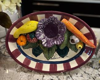 Vtg Trompe L’Olei SuVannah Warren Pottery Platter Vegetable Dip