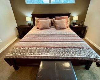 Pottery Barn Farmhouse California King bed with headboard, Farmhouse nightstands (2) and  Farmhouse dresser