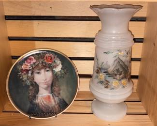 Antique Hand Blown & Painted Bristol Vase,