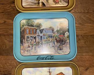 Vtg Metal Leslie Cope Coca Cola Serving Trays Dresden & Zanesville Ohio Set Of 3!