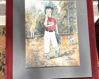 Signed Leslie Cope 1986 Print of Boy Playing Baseball!