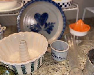 Eldreth Pottery Salt Glazed Cobalt Blue Heart/Leaves  Pottery Plate Etc!
